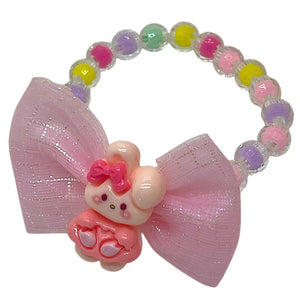 HAIRSTORY 2in1 Bracelet Hair ties Pastel Beads Ribbon W/ Bunny Charms