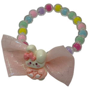 HAIRSTORY 2in1 Bracelet Hair ties Pastel Beads Ribbon W/ Bunny Charms