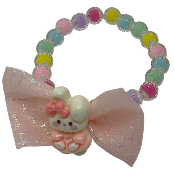 HAIRSTORY 2in1 Bracelet Hair ties Pastel Beads Ribbon W/ Bunny Charms
