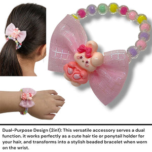 HAIRSTORY 2in1 Bracelet Hair ties Pastel Beads Ribbon W/ Bunny Charms