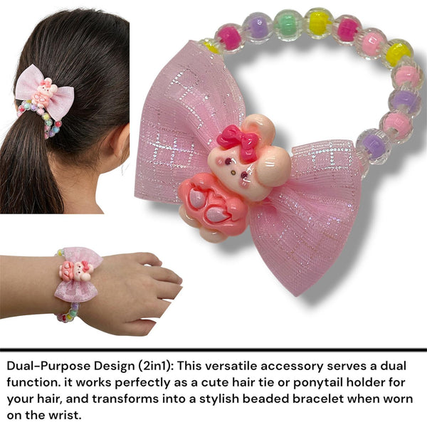HAIRSTORY 2in1 Bracelet Hair ties Pastel Beads Ribbon W/ Bunny Charms
