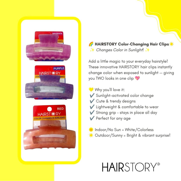 HAIRSTORY Sun UV Color Changing Acrylic Square Hollow Out Clamp 10CM