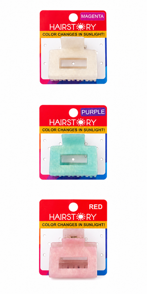 HAIRSTORY Sun UV Color Changing Acrylic Square Hollow Out Clamp 5 Cm