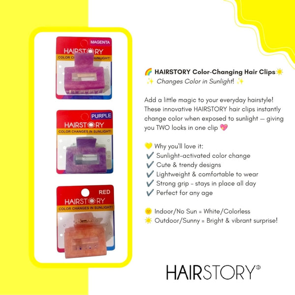 HAIRSTORY Sun UV Color Changing Acrylic Square Hollow Out Clamp 5 Cm
