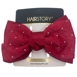HAIRSTORY Bow Satin Fabric W/ Dotted Rhinestones