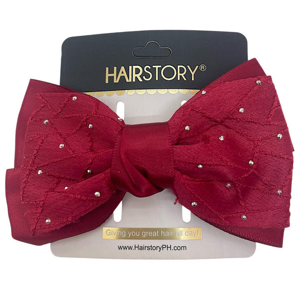 HAIRSTORY Bow Satin Fabric W/ Dotted Rhinestones