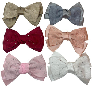 HAIRSTORY Bow Satin Fabric W/ Dotted Rhinestones