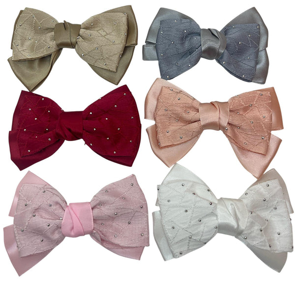 HAIRSTORY Bow Satin Fabric W/ Dotted Rhinestones