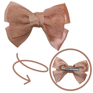 HAIRSTORY Bow Satin Fabric W/ Dotted Rhinestones