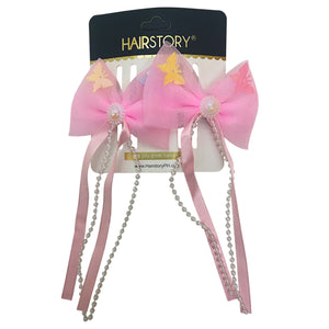 HAIRSTORY Butterfly Bow with Pearl & Ribbon Details Hair Clip