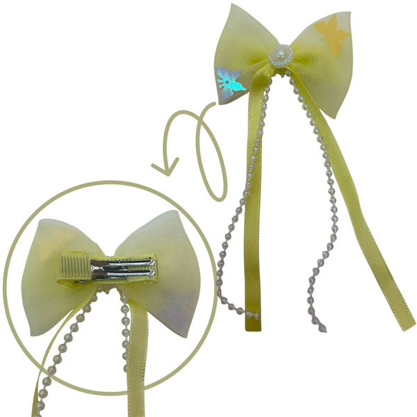 HAIRSTORY Butterfly Bow with Pearl & Ribbon Details Hair Clip
