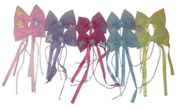HAIRSTORY Butterfly Bow with Pearl & Ribbon Details Hair Clip