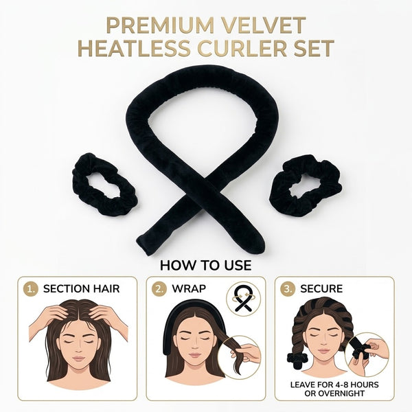 HAIRSTORY Heatless Velvet Lazy Curling Rod Headband W/Bands Random Color